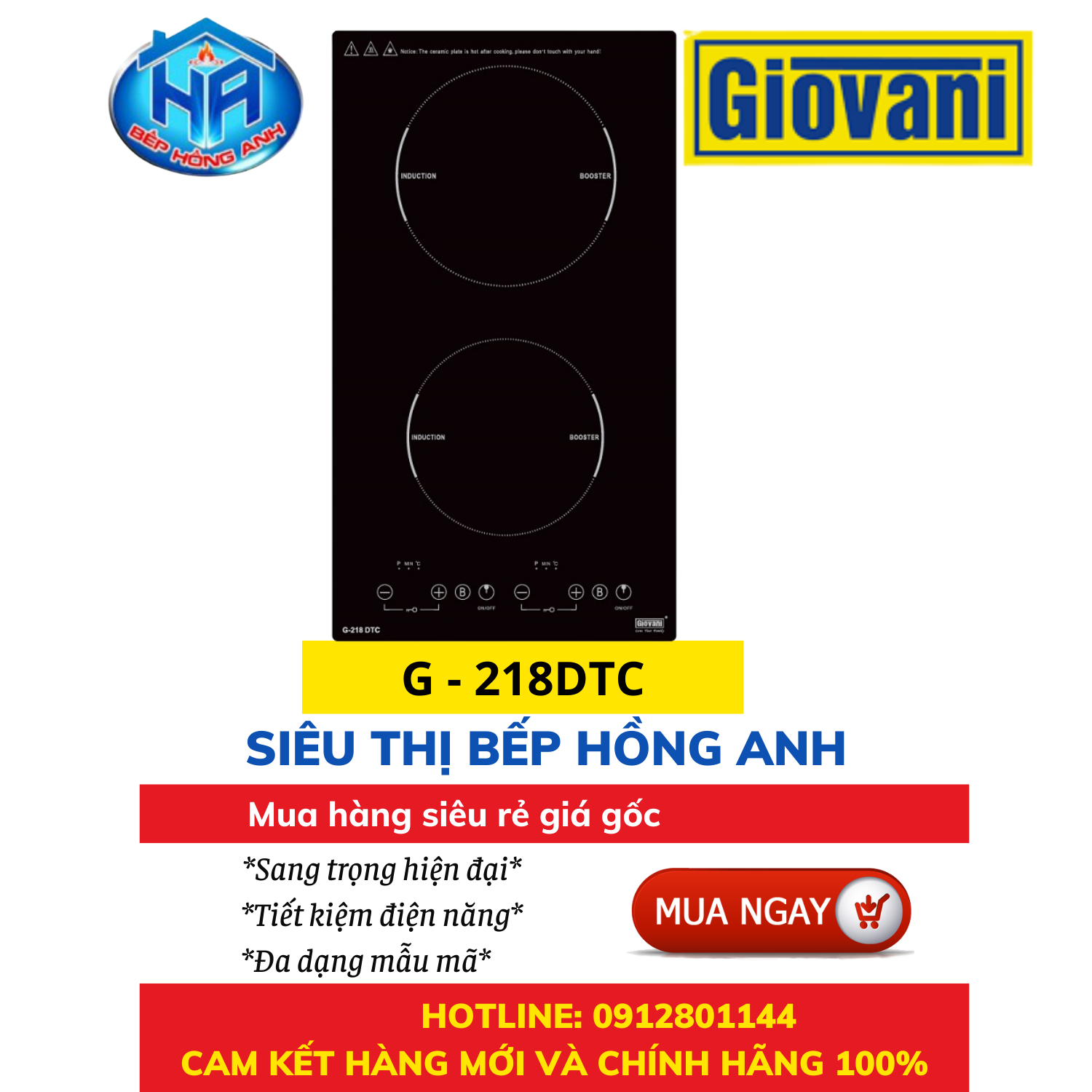 Bếp Từ Giovani G -218 DTC - Công Nghệ Malaysia Mới - Hàng Chính Hãng