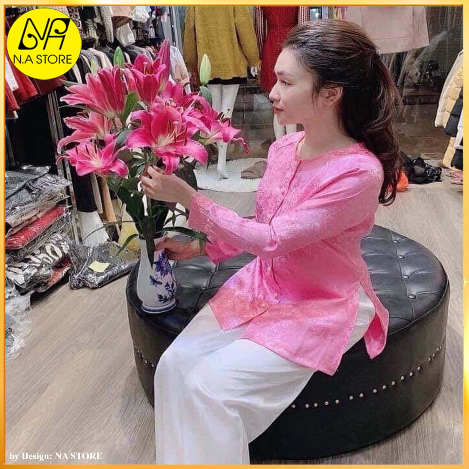 Đồ lam đi chùa nữ - Áo Bà Ba Lụa Gấm 2021 Dành Cho Phật Tử AL010+