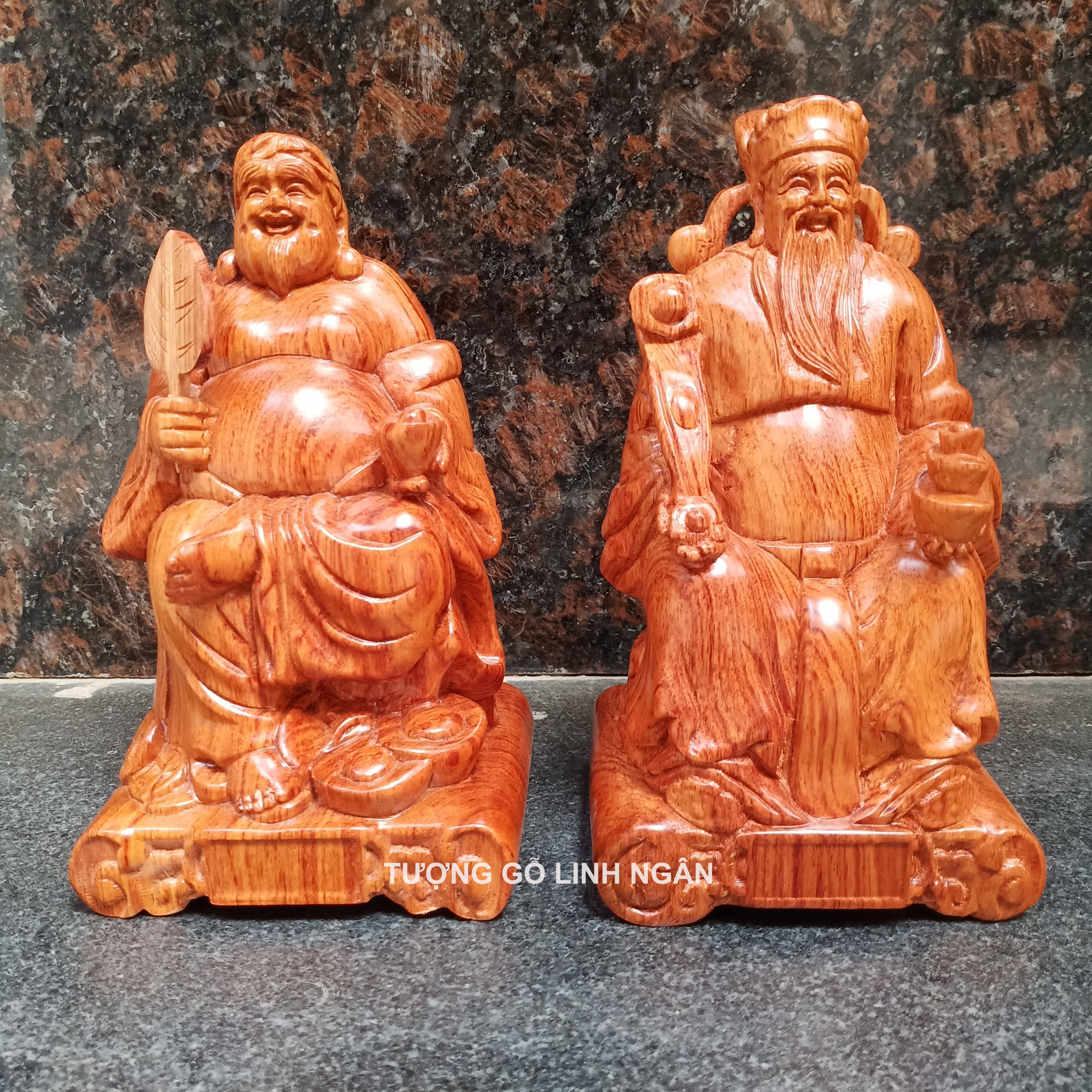 Bộ tượng Thần tài thổ địa gỗ hương