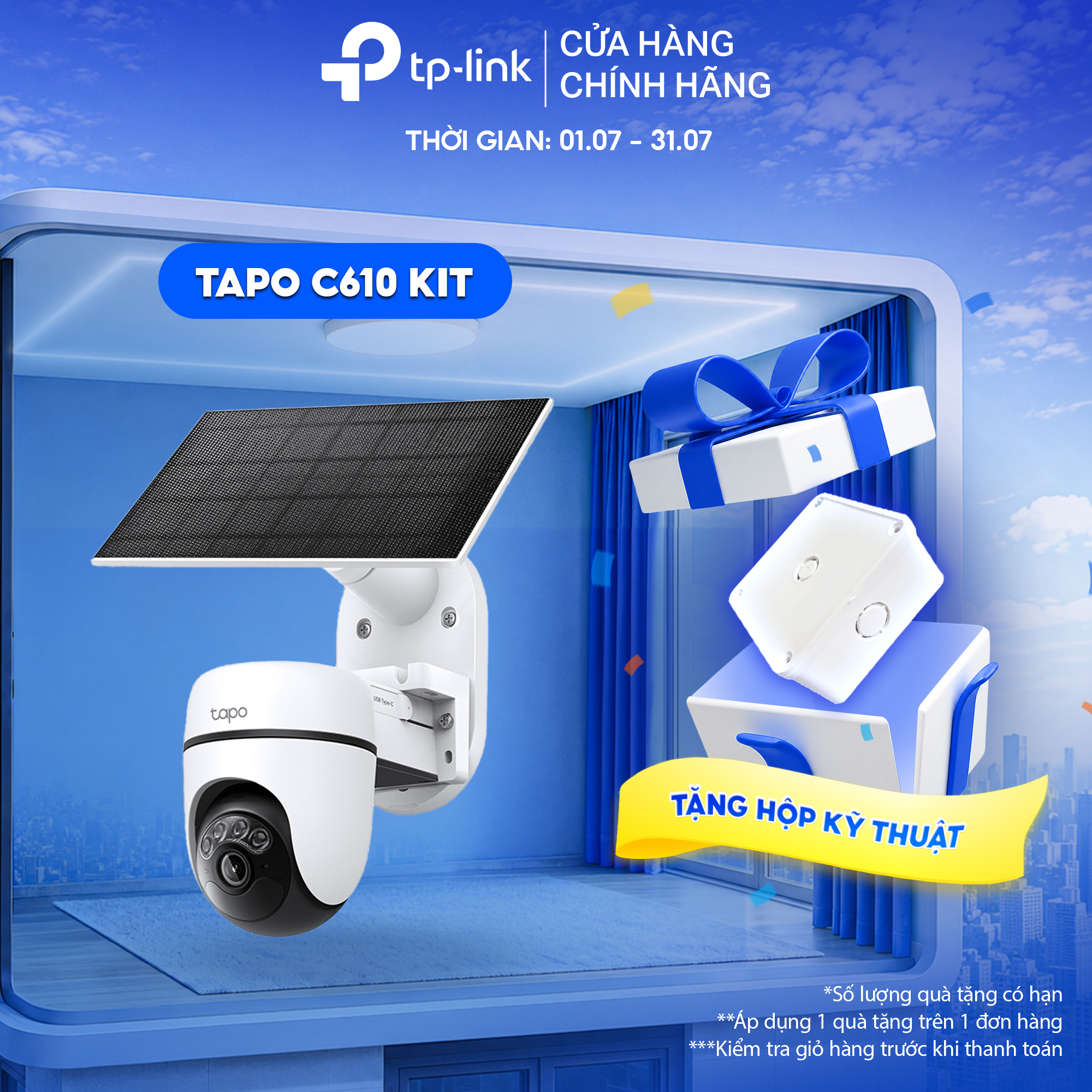 Camera An Ninh Wi-Fi Ngoài Trời 2K 3MP TP-Link Tapo C610 KIT | PIN Năng Lượng Mặt Trời, AI Theo Dõi, Quay 360°