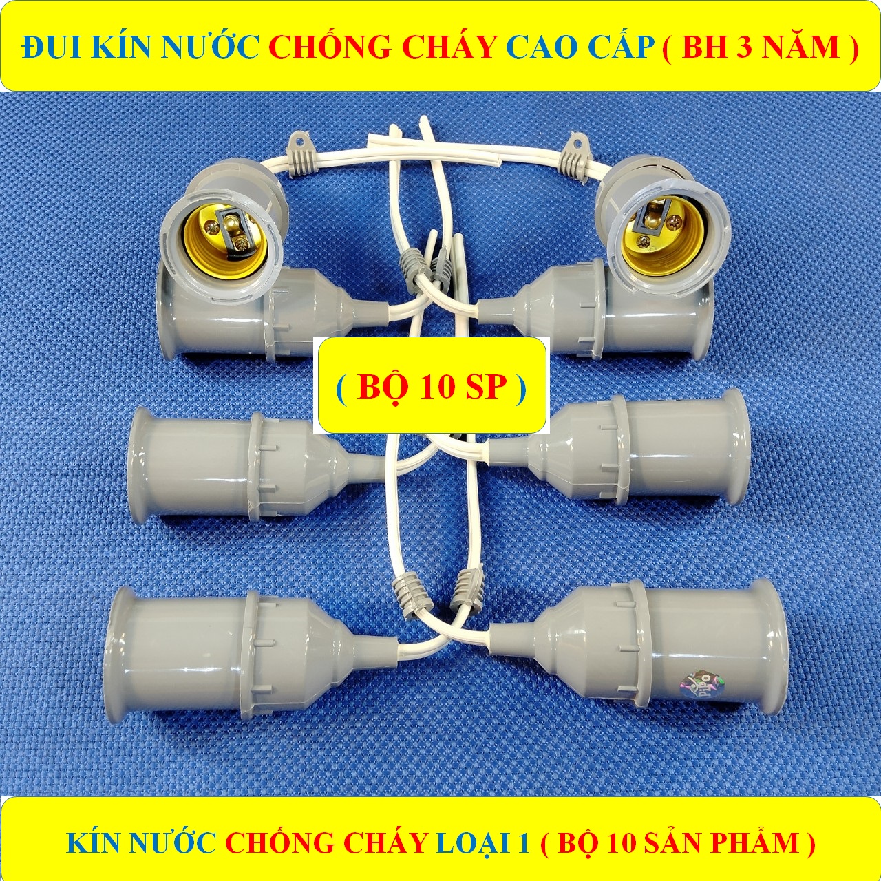 10 đui xoáy treo kín nước, đuôi đèn thả kín nước cao cấp đui e27 chống cháy loại 1