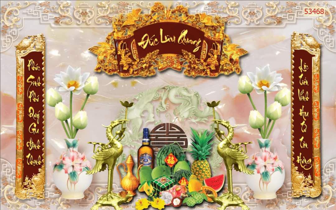 tranh dán tường 3D phòng thờ, bàn thờ in Vải Lụa rẻ đẹp