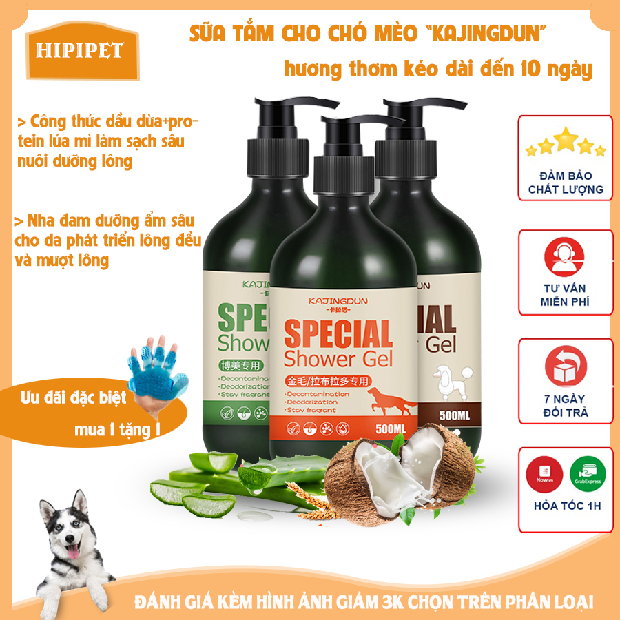 Sữa tắm cho chó mèo KAJINGDUN dưỡng chất nha đam ,dầu dừa lúa mạch cấp ẩm sâu da dưỡng lông - 500ml CSP29