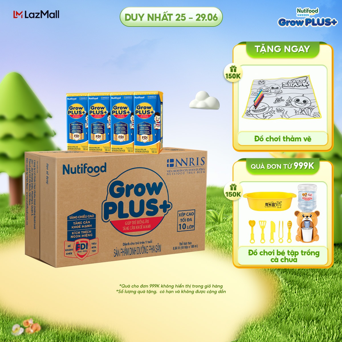 Thùng Sữa Bột Pha Sẵn Nutifood GrowPLUS+ Biếng Ăn 180ml - Trên 1 Tuổi - Tăng Cân Khỏe Mạnh (48 Hộp x 180ml)