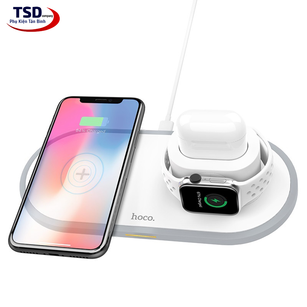 Đế sạc không dây hoco cw21 3 in 1 sạc cùng lúc iphone, appe watch, airpod