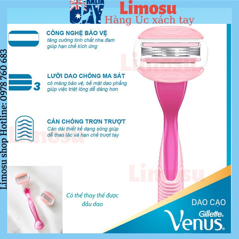 Set 2 dao cạo cho nữ có đầu bơ venus - gillette white tea venus spa