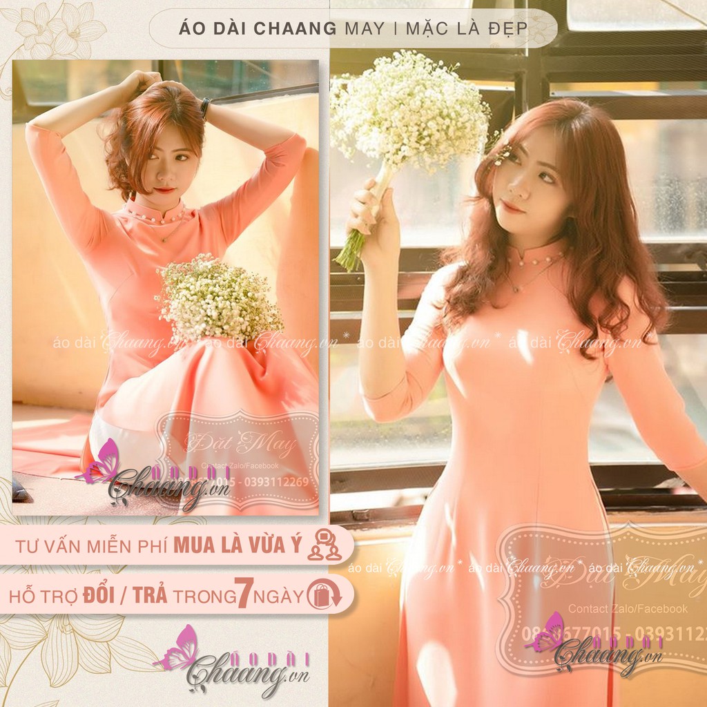Áo dài truyền thống 4 tà màu cam dâu may sẵn kèm quần