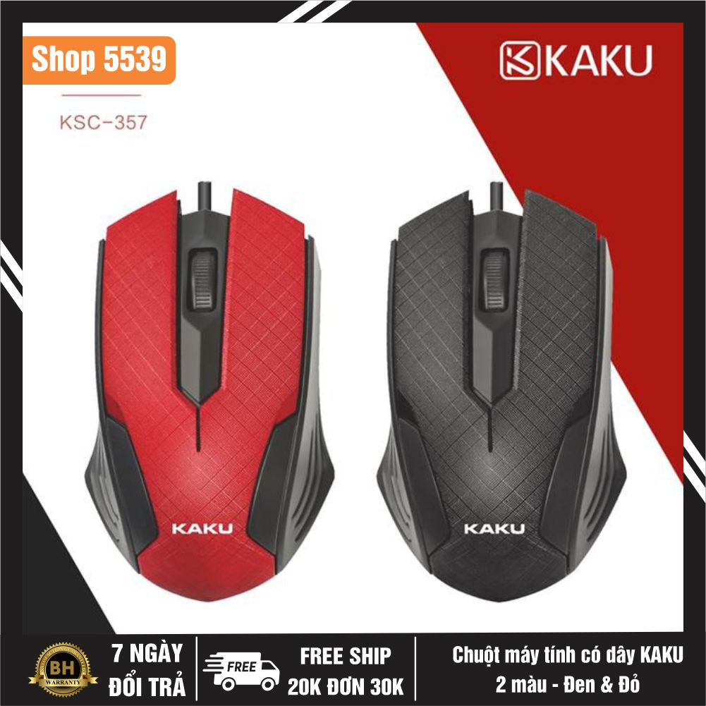 Chuột máy tính có dây chính hãng KAKU, 2 màu đen đỏ, kết nối cổng USB, ba nút lance