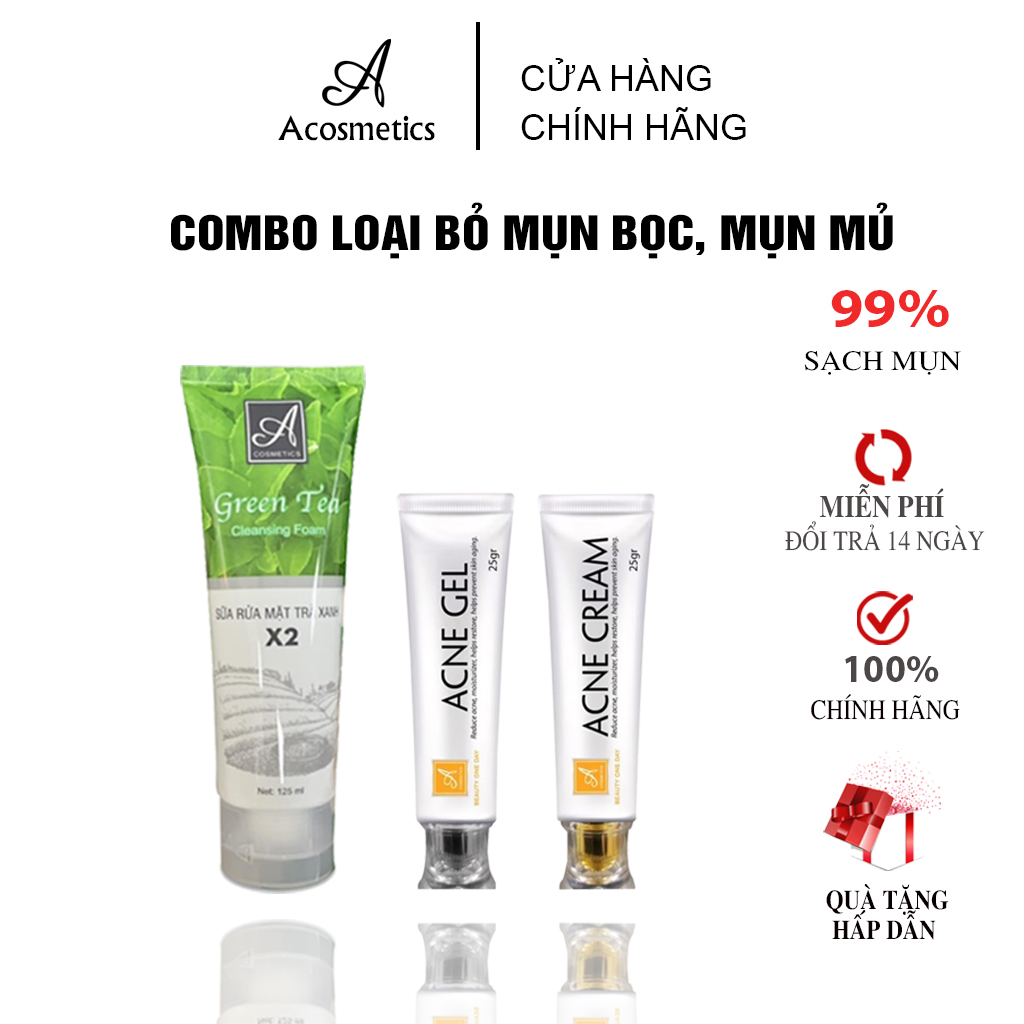 Bộ ngừa mụn thâm làm sạch da mặt gồm Serum ngừa mụn 25gr kem giảm thâm 25gr và sữa rửa mặt tinh chất trà xanh 120ml