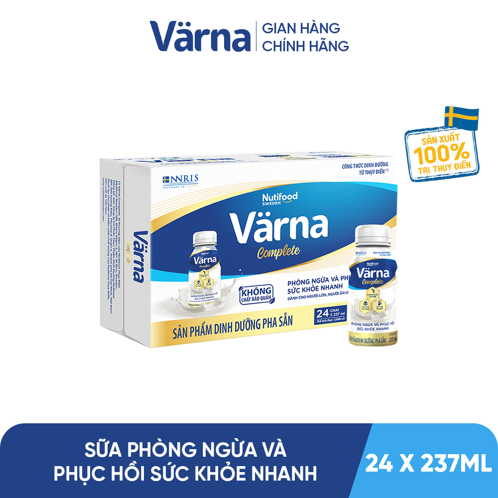 Thùng sữa bột pha sẵn Varna Complete - Phòng ngừa & Phục hồi nhanh (24 chai x 237ml) - Varna