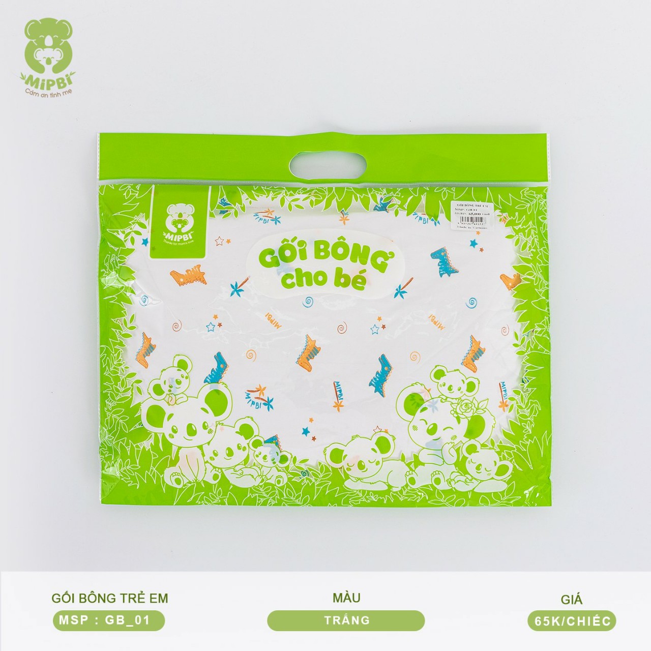 Gối bông trẻ em mipbi vải xô 2 lớp 100% cotton gb01