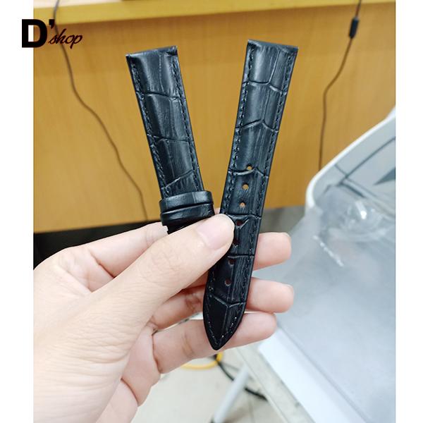Dây đồng hồ da cá sấu may tay NAM size 19mm màu ĐEN cao cấp