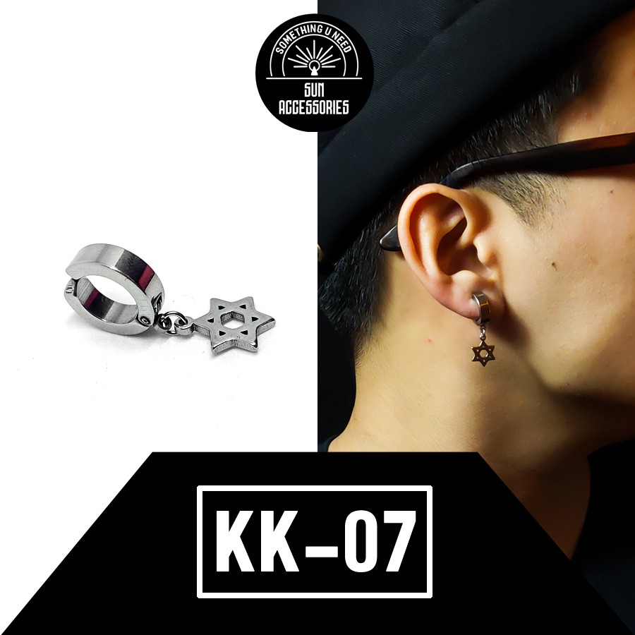 Khuyên tai titan kẹp không cần bấm sao 6 cánh bạc - mẫu kk-07