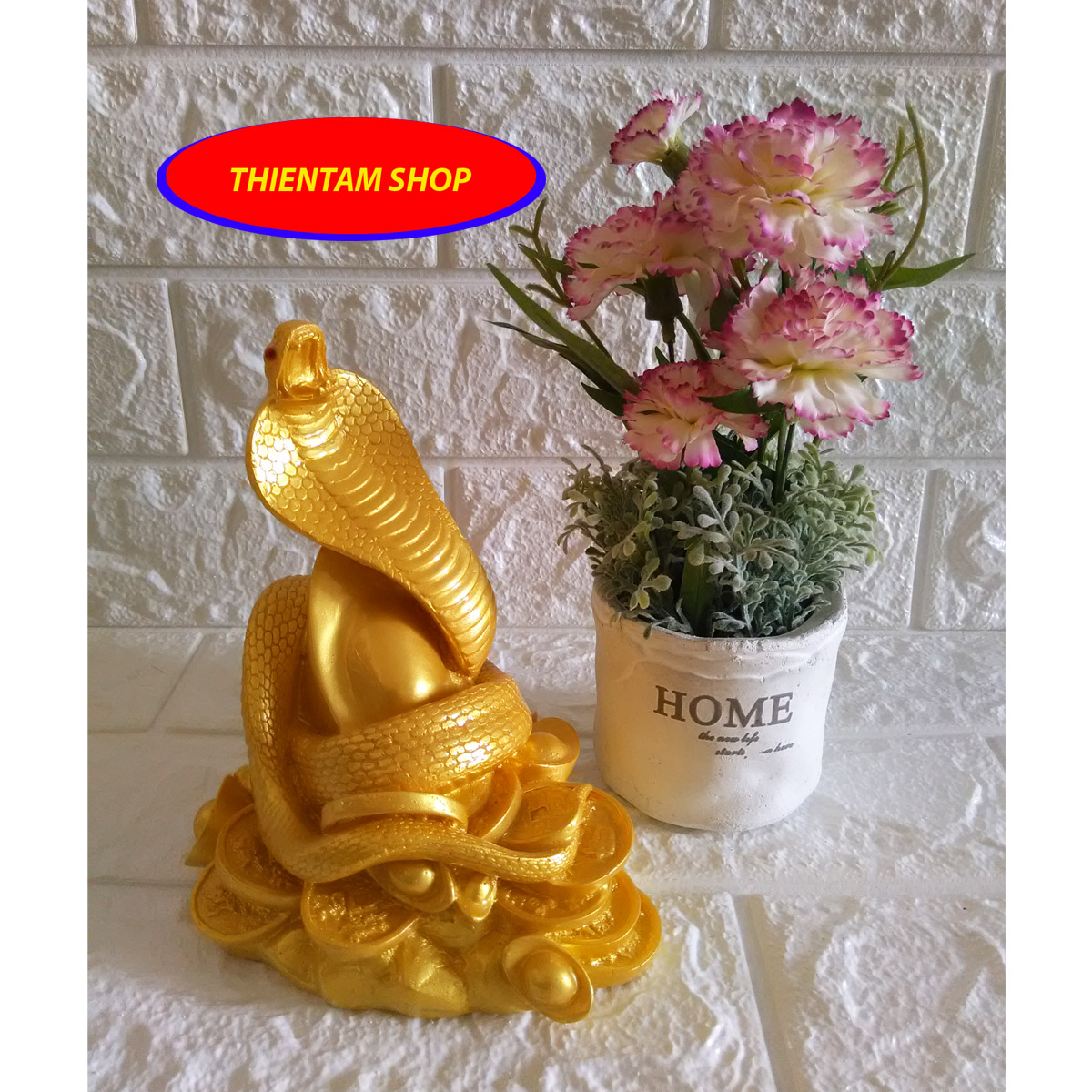 Tượng đá trang trí rắn cuộn vàng phong thủy - cao 16cm - màu vàng - rv16
