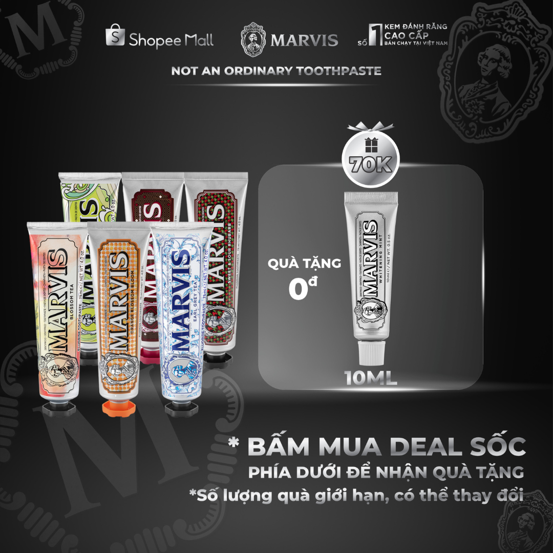 Kem đánh răng Marvis 75ml - Tea Collection - Hiệu quả loại bỏ mảng bám, sạch răng thơm miệng