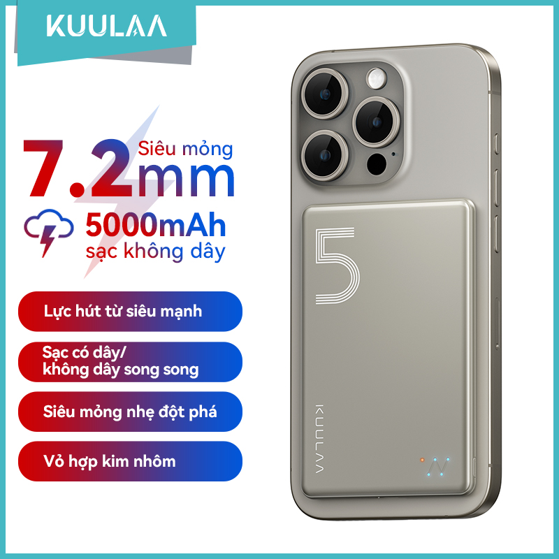 Sạc Dự Phòng KUULAA Magsafe 5000mAh mỏng 7.2mm Bộ sạc di động Magsafe từ tính không dây Bộ sạc di động Apple 20W USB-C Power Delivery Power Bank cho iPhone 15/14/13/12, Samsung S22/S21, huawei,xiaomi