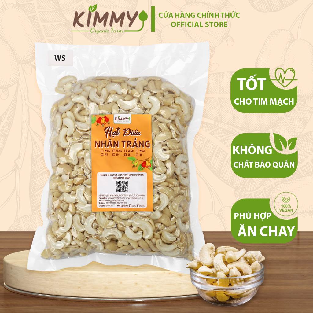 Hạt điều vỡ đôi ws nhân trắng hạt tươi sống 1kg - hạt dinh dưỡng chất lượng thượng hạng dùng làm sữa, làm bánh, chế biến món ăn - kimmy farm việt nam