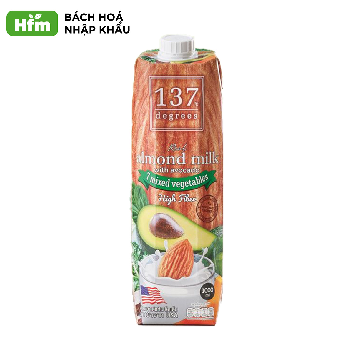 [HỘP 1 LÍT] Sữa Hạt Hạnh nhân Bơ và Rau củ 137 Degrees 1000ml Thái Lan Chính Hãng Dinh Dưỡng Healthy