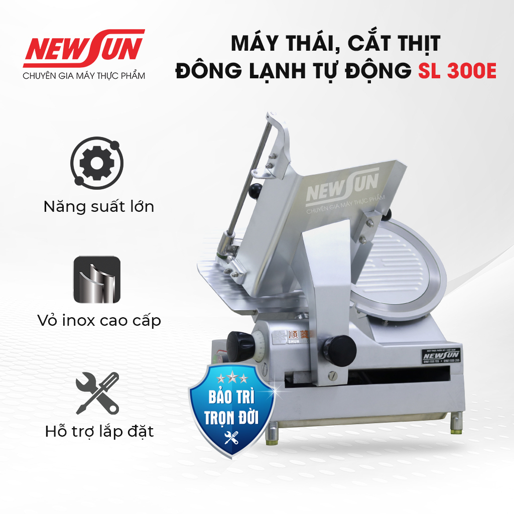 Máy cắt, thái thịt đông lạnh tự động sl 300e newsun, cắt đều, mỏng thái lát đẹp