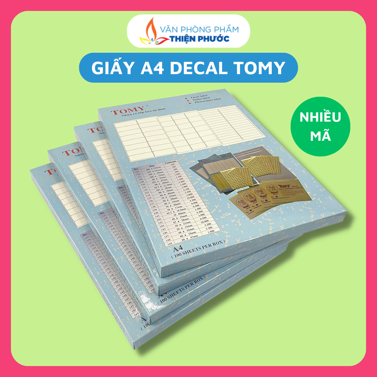 Giấy decal a4 tomy 100 tờ đủ các mã thiện phước