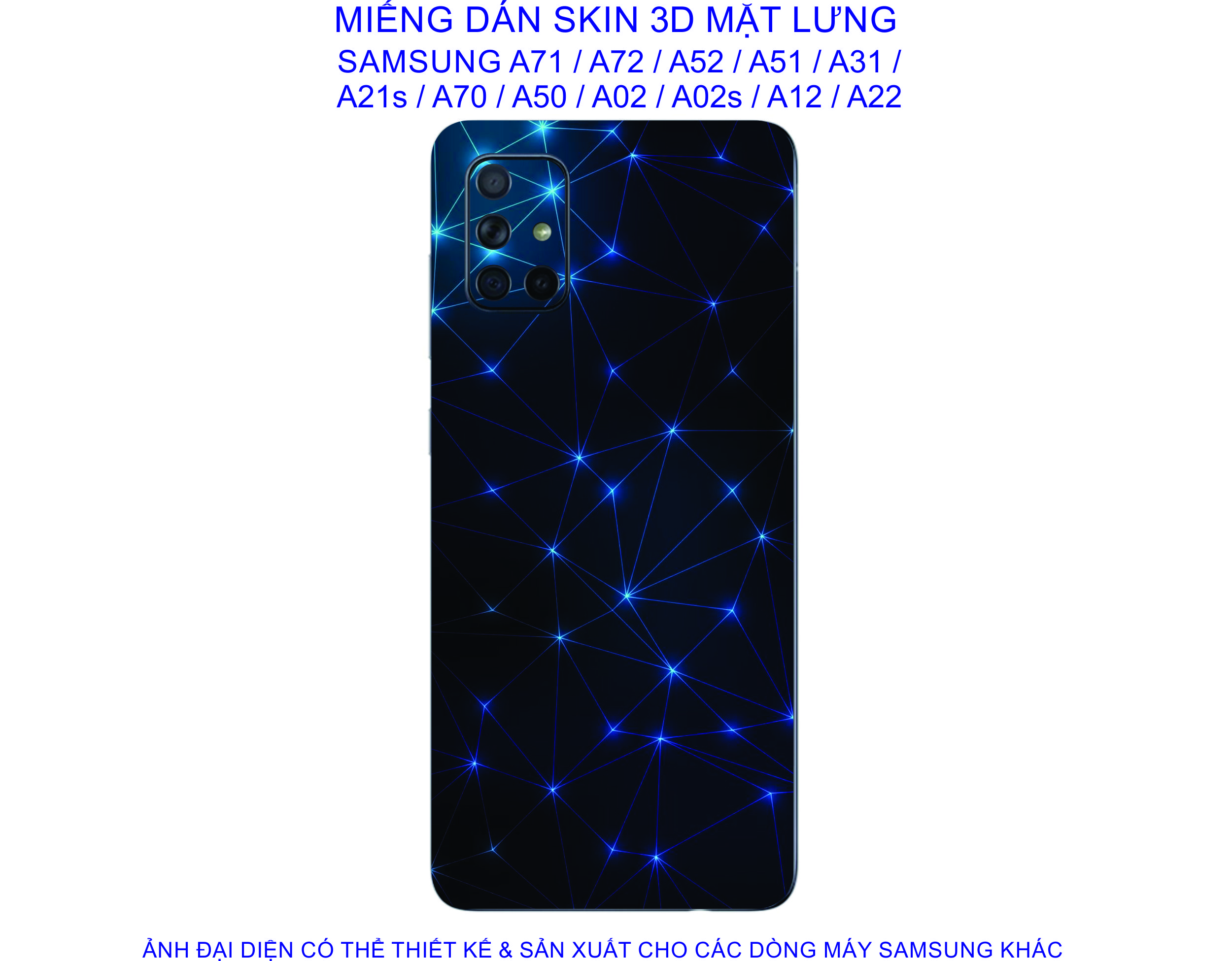 Miếng Dán Skin 3D mặt lưng SAMSUNG A71 / A72 / A52 / A51 / A31 / A21s/ A22 chống trầy xước, hình ảnh 3D sắt nét