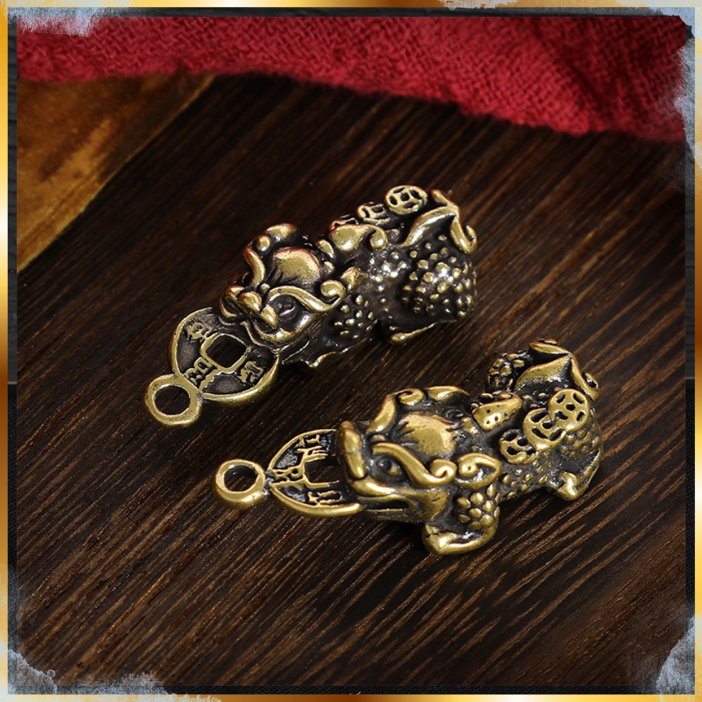 Tượng Nhỏ Đồng Thau Trang Trí Móc Khóa Tỳ Hưu Ngậm Tiền-ST tỳ hưu trái, phải