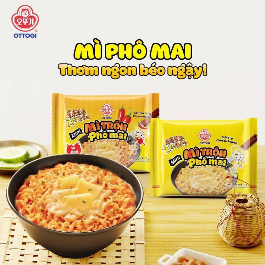 Mì trộn phô mai kiểu Hàn Quốc Ottogi vị không cay 80 g, vị cay 75 g, mì mini trộn phô mai