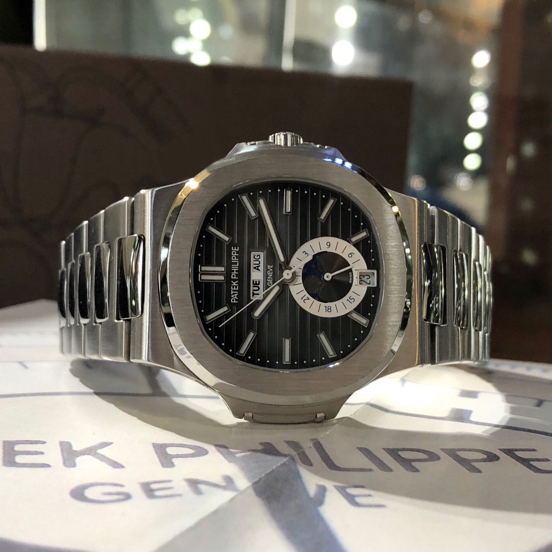 [ ĐỒNG HỒ HÀNG HIỆU GIÁ SỈ ] ĐỒNG HỒ NAM PATEK PHILIPPE VIỀN TRẮNG MẶT ĐEN AUTOMATIC NAUTILUS + THẺ BẢO HÀNH