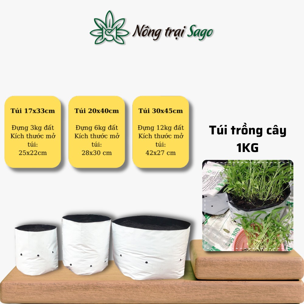 Túi Trồng Cây PE 2 Da (1kg) - Thay thế chậu, giảm hấp thụ nhiệt, độ bền cao, tiện dụng, gấp gọn, có lỗ thoát nước - Nông Trại Sago