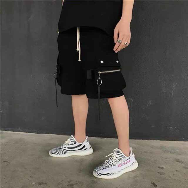 Quần short túi hộp da bóng phối dây cục chất
