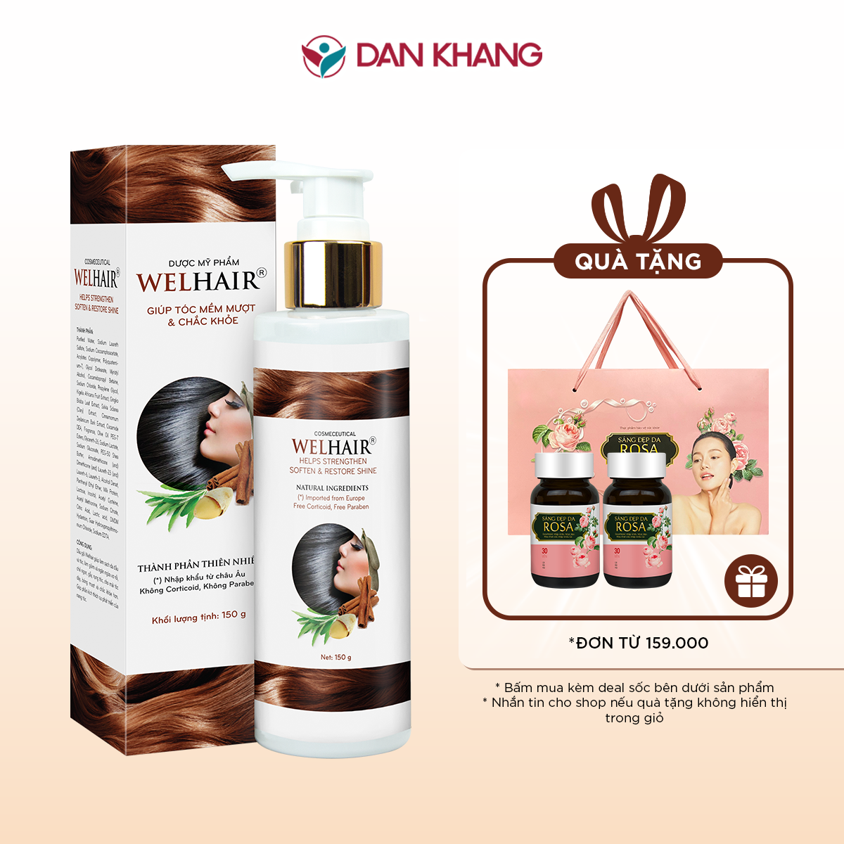 Dầu gội ngăn rụng tóc phục hồi tóc hư tổn dưỡng tóc suôn mượt welhair 150g