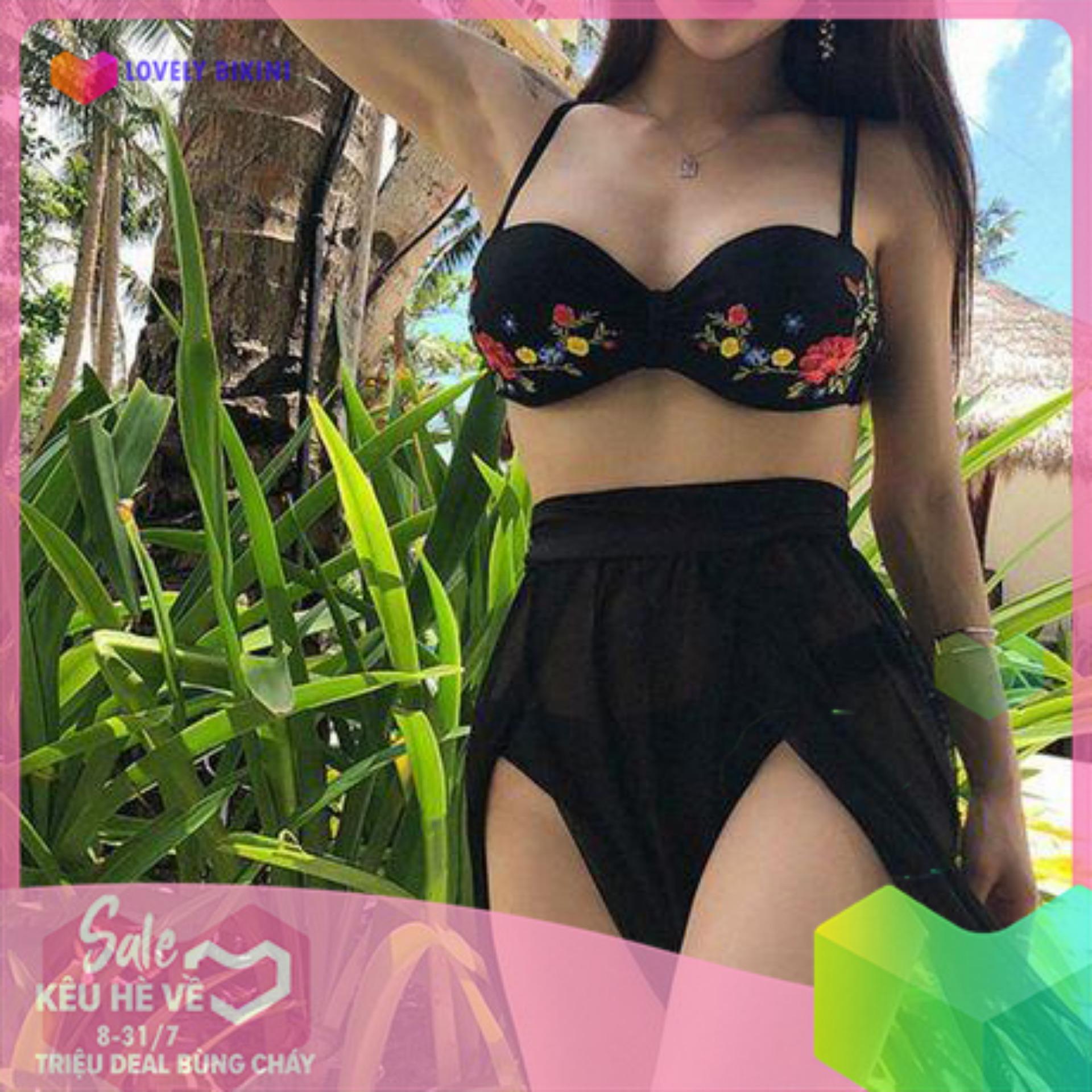 Bikini cúp ngực thêu hoa cao cấp