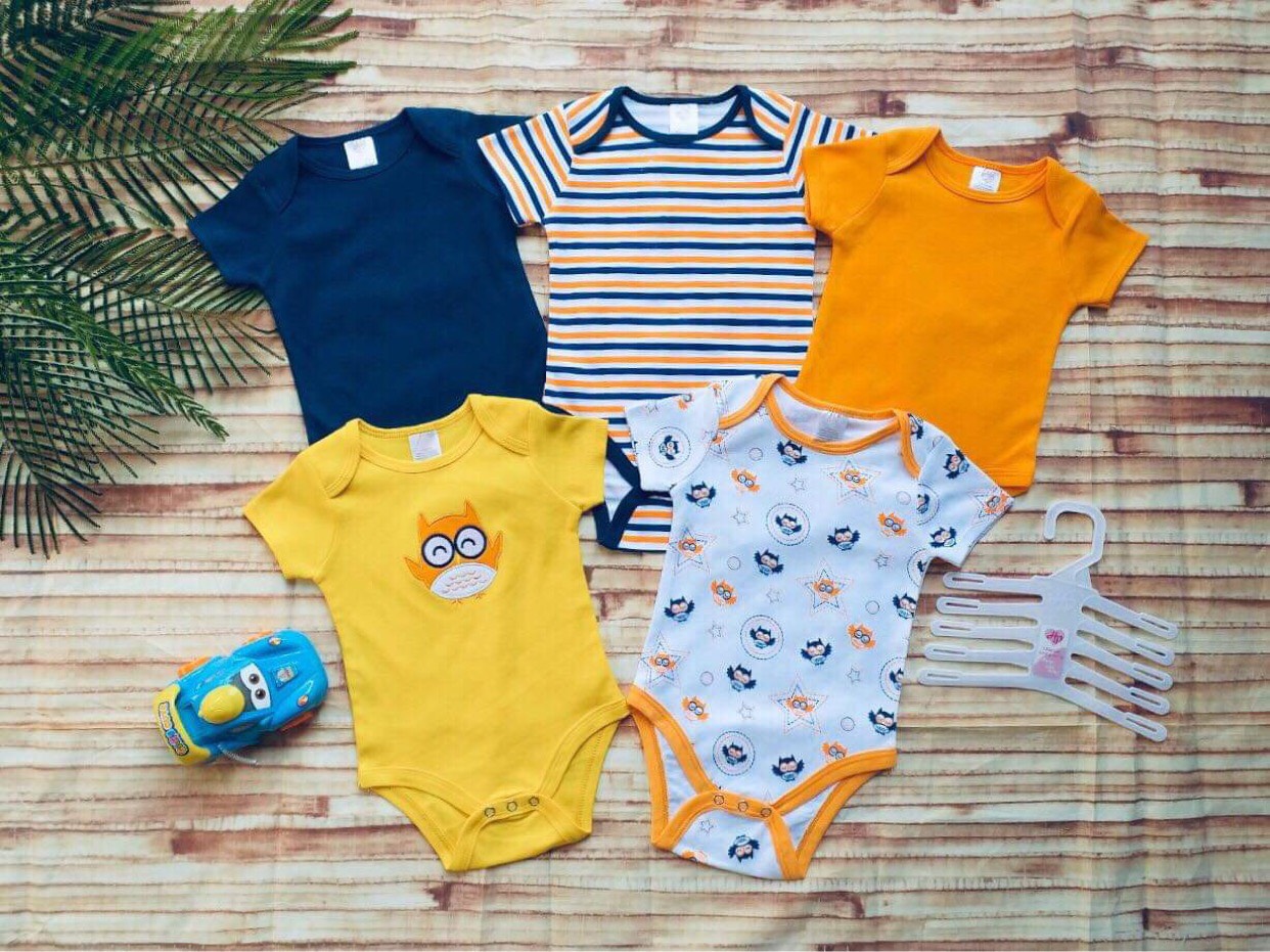 Set 5 Bodysuit Body Chip Cộc Tay HPBaBy Cho Bé Trai Bé Gái Sơ Sinh Đến 10Kg