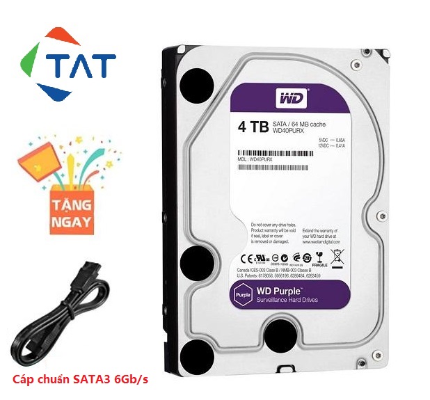 Ổ Cứng HDD WD Purple 4TB Tím 3.5 inch Chuyên Dùng Camera Karaoke (4TB Western tím phiên bản mới)