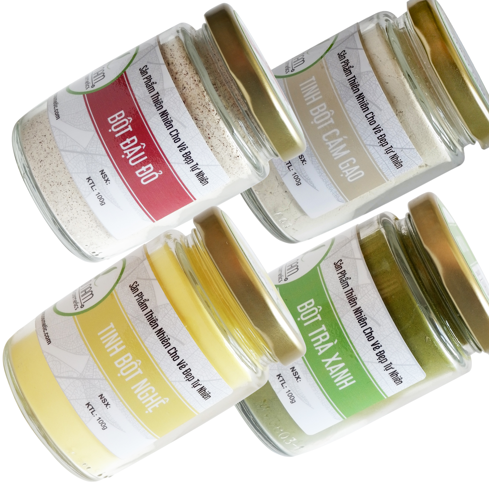 Combo Bột Trà Xanh 100g + Tinh Bột Nghệ 100g + Bột Đậu Đỏ 100g + Bột Cám Gạo 100g Nguyên Chất -BẢO NAM- Đắp Mặt Nạ [ Đã được kiểm nghiệm y tế ]