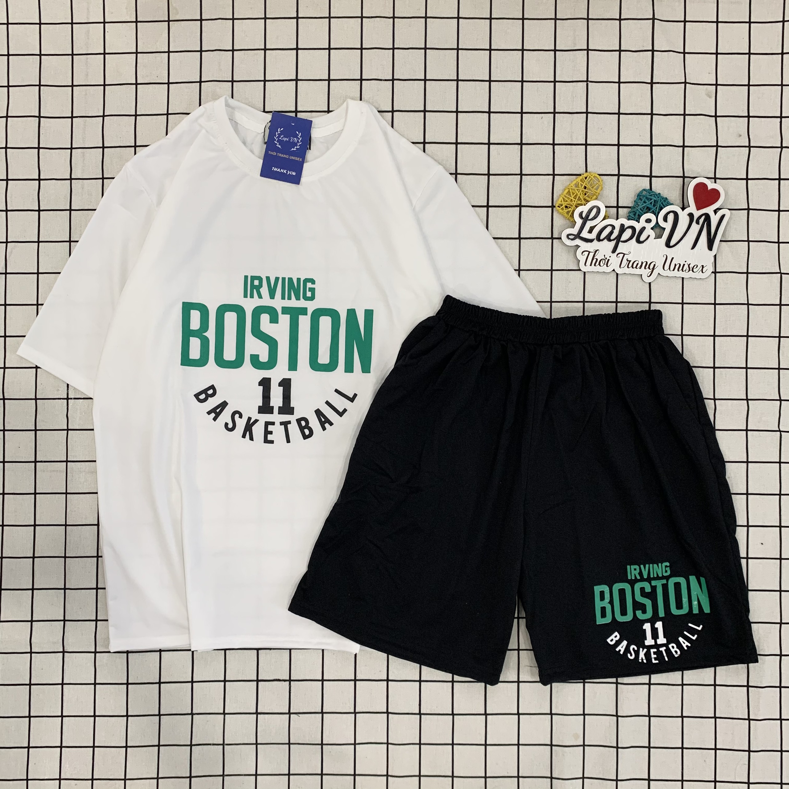 [Quà tặng +Freeship] Đồ Bộ Thể Thao Boston 11 Basketball – Lapi VN, Set Bóng Rổ Unisex Phong Cách Ulzzang, Freesize,  Phù Hợp Cho Cả Nam Và Nữ Set đồ mặc nhà, bộ ngủ, quần short, caro, kate