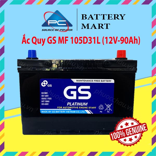 Bình ắc quy 12v-90ah, ắc quy ô tô gs mf 105d31l/r
