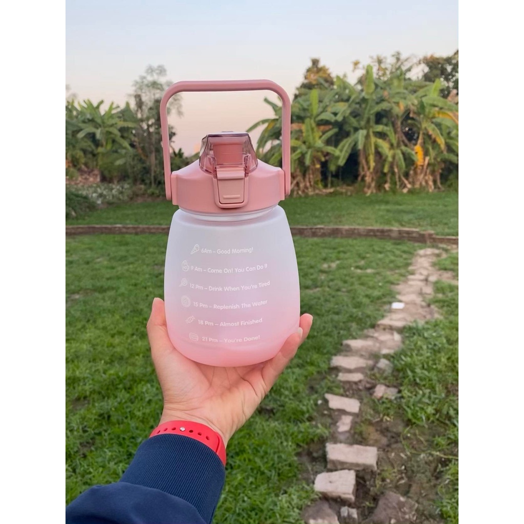 Bình Đựng Nước 1,2L Có Vạch Báo Giờ Uống Nước Tặng kèm Túi Vải con Hổ Ngộ nghĩnh