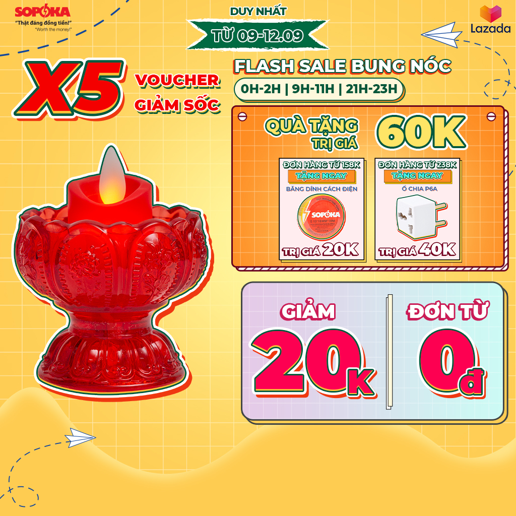 Cốc nến thờ hoa sen SOPOKA HS-01 bằng điện bền đẹp, an toàn