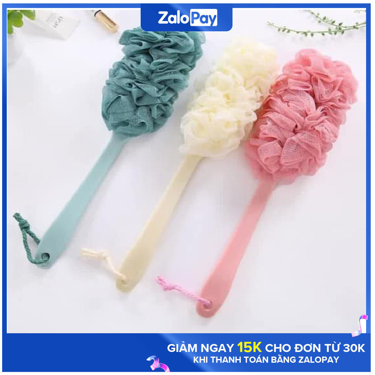 Bàn chải kỳ lưng kèm bông tắm - Cọ lưng kèm bông tắm, Cây chà lưng kèm bông tắm cực sạch