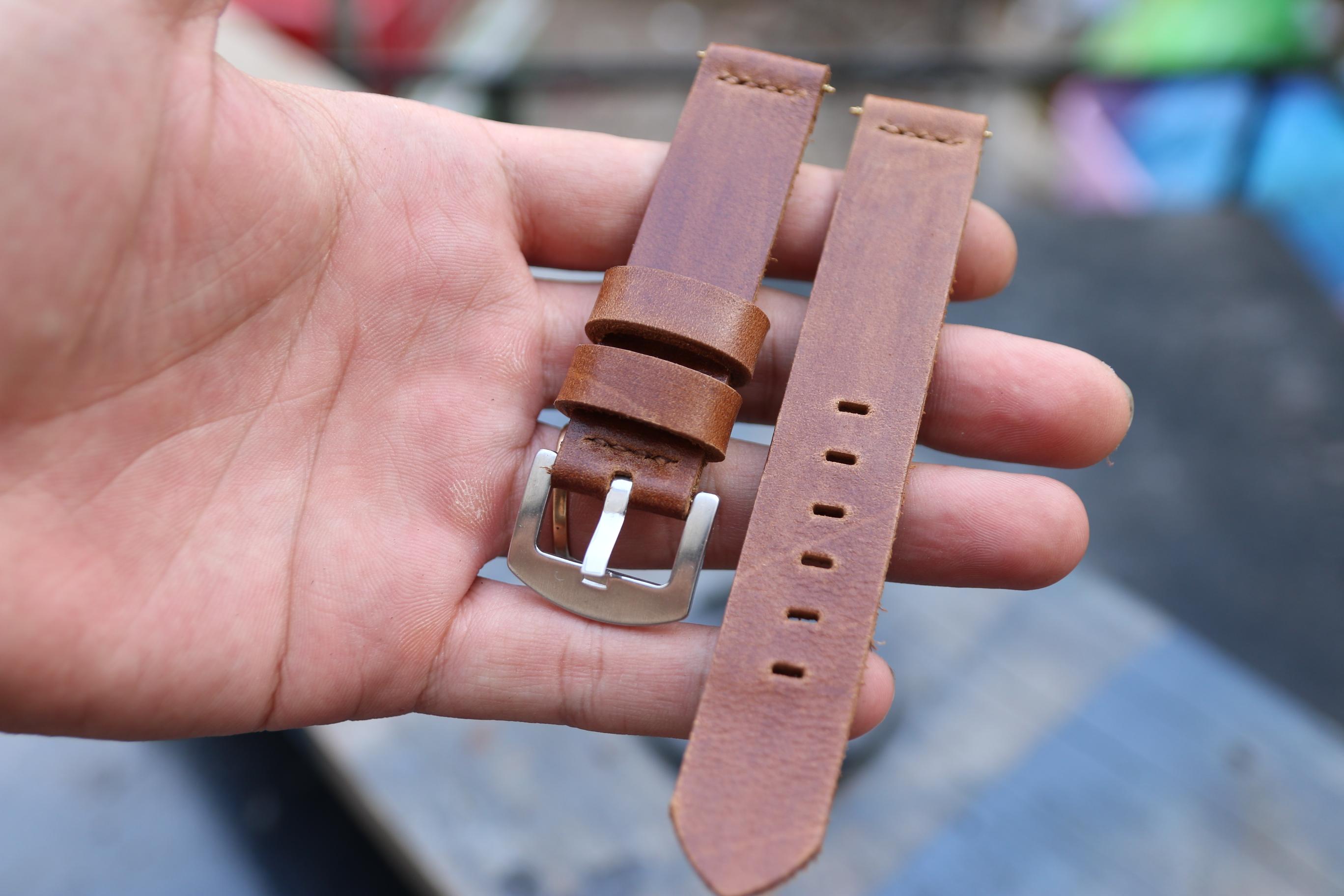 Dây đồng hồ da bò sáp handmade tặng kèm khóa