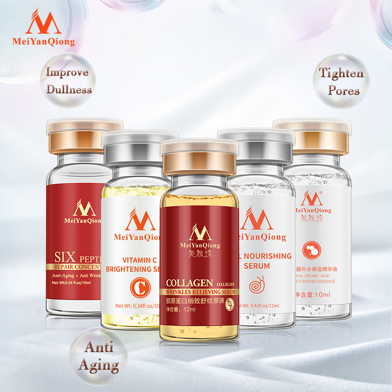 MeiYanQiong Series Serum 5PCS Serum chăm sóc da mặt khác nhau Thu nhỏ lỗ chân lông Tinh chất axit hyaluronic Chống nếp nhăn Chống lão hóa Loại bỏ mụn Da mặt Chất lỏng Dưỡng ẩm