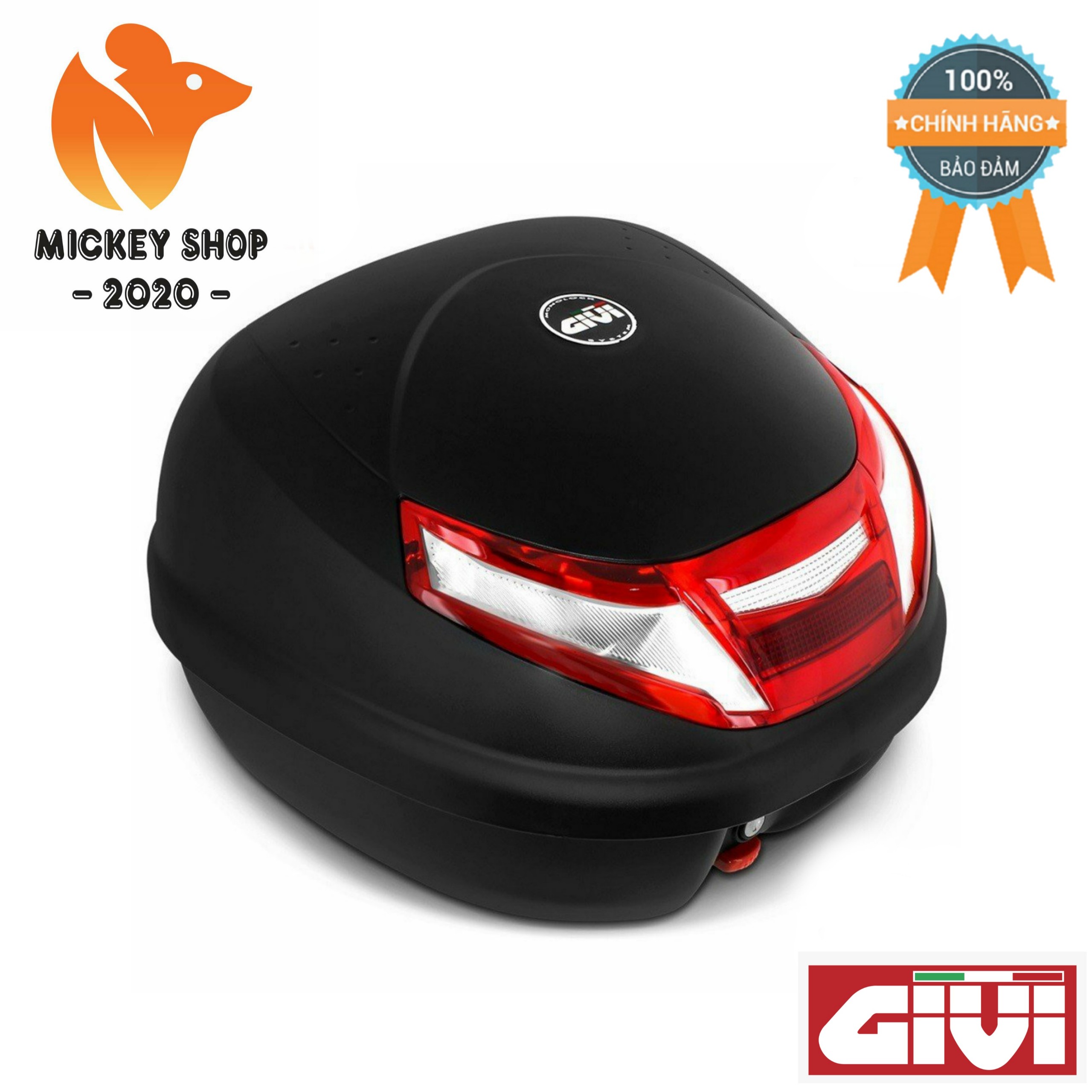 Thùng givi e30rn tour ii gắn sau xe máy khóa monolock phản quang đỏ trắng đi kèm bộ đế đệm