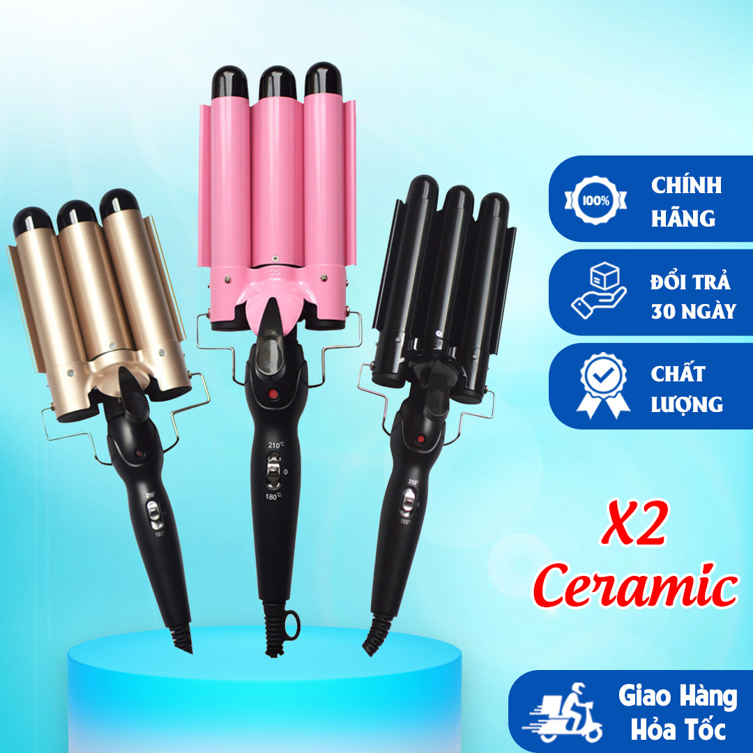 Máy uốn tóc xoăn sóng 3 trục dập sóng nước, máy uống làm tóc đẹp chuẩn salon size 22mm, 25mm.