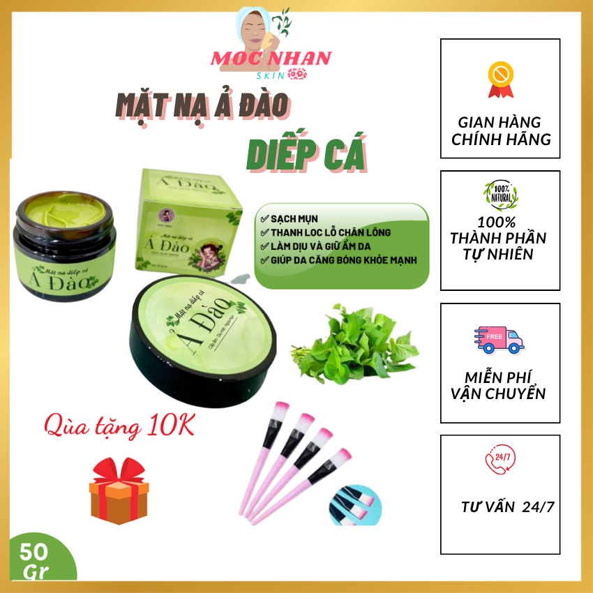 Mặt Nạ Diếp Cá Ả ĐÀO, mặt nạ kháng viêm, sạch mụn,giảm sưng, trắng sáng da, mặt nạ thiên nhiên, mặt nạ thảo mộc,mặt nạ Hanmade, Mặt nạ Diếp cá Mộc Nhan Natural, Quà tặng cọ quét mặt nạ, MOC NHAN SKIN