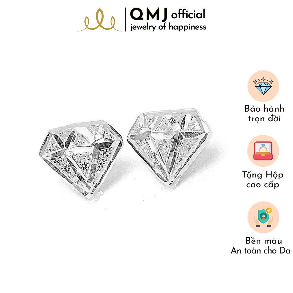 QMJ Bông tai bạc Kim Cương 4D bạc 925 cao cấp, nạm đá và phay máy tinh sảo phong cách phụ kiện thời trang, thiết kế đơn giản, duyên dáng - QKL0281