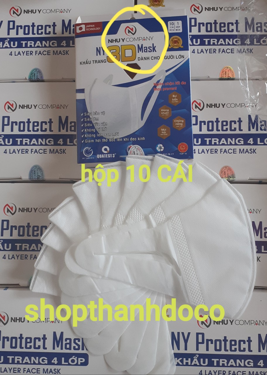 KHẨU TRANG NHƯ Ý ( 3D NGƯỜI LỚN 1 HỘP 10 CÁI ) MÀU TRẮNG