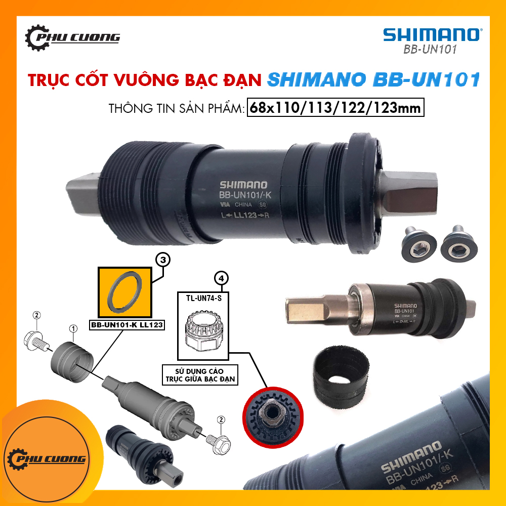 Trục giữa cốt vuông bạc đạn shimano bb-un101 - thiết kế hiện đại, hỗ trợ di chuyển đạt hiệu suất tối đa