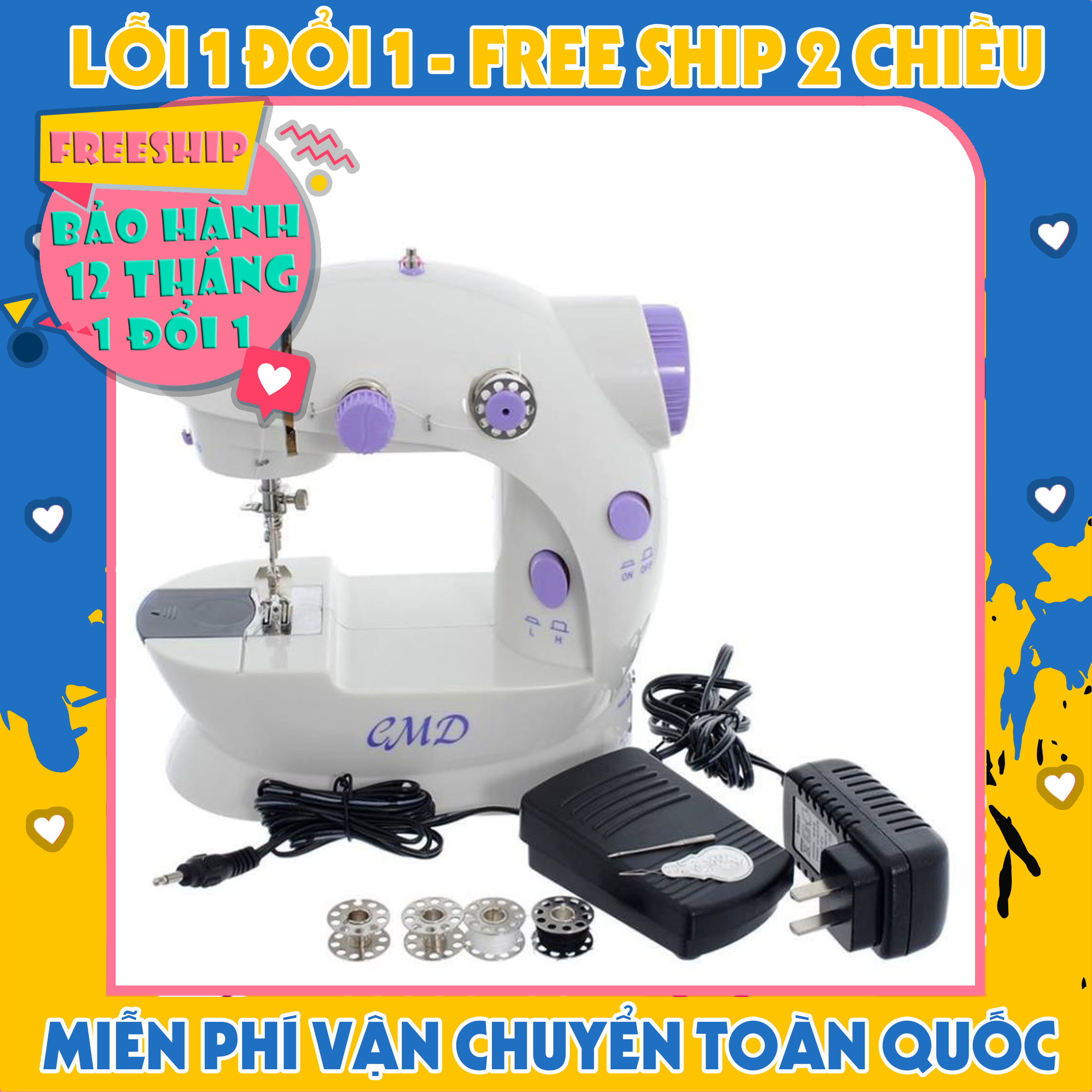 Máy May Đa Năng Có Vắt Sổ Máy May Mini, Tặng phiếu bảo hành 1 năm Toàn quốc, nhỏ gọn, sang trọng