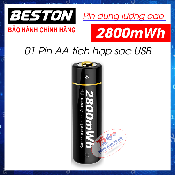 01 viên Pin sạc AA BESTON cao cấp - Pin tiểu sạc AA 2800mWh có cổng sạc Micro USB